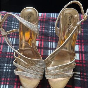 Gold Rhinestone Strappy Heels